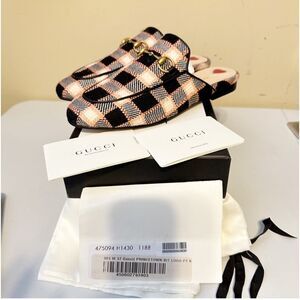 Gucci Princetown Tweed Check Woven Mules